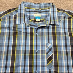 Columbia Omni Wick Shirt Mens XL Blue Black Plaid Short Sleeve Preppy